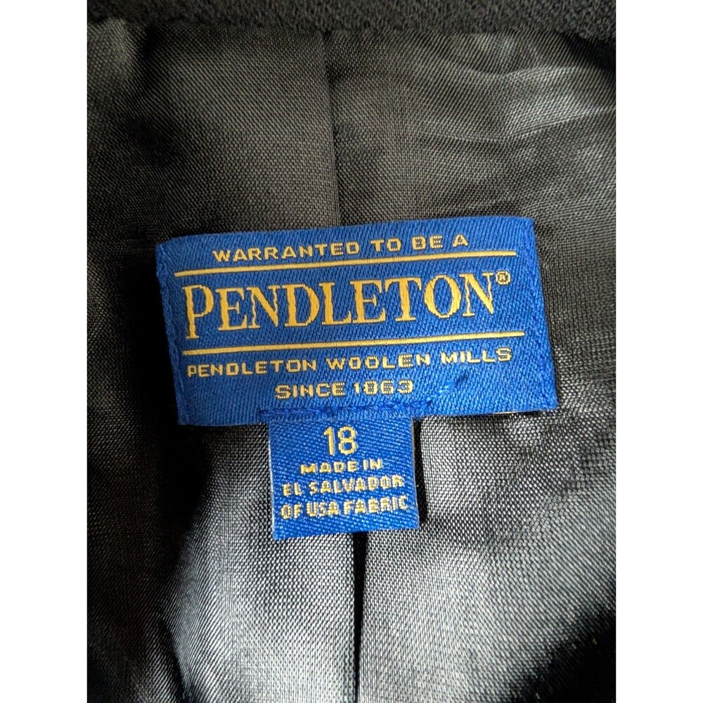 PENDLETON Women's 18 Black Red Tan Plaid 100% Virgin Wool Lined Button Jacket - Picture 12 of 12